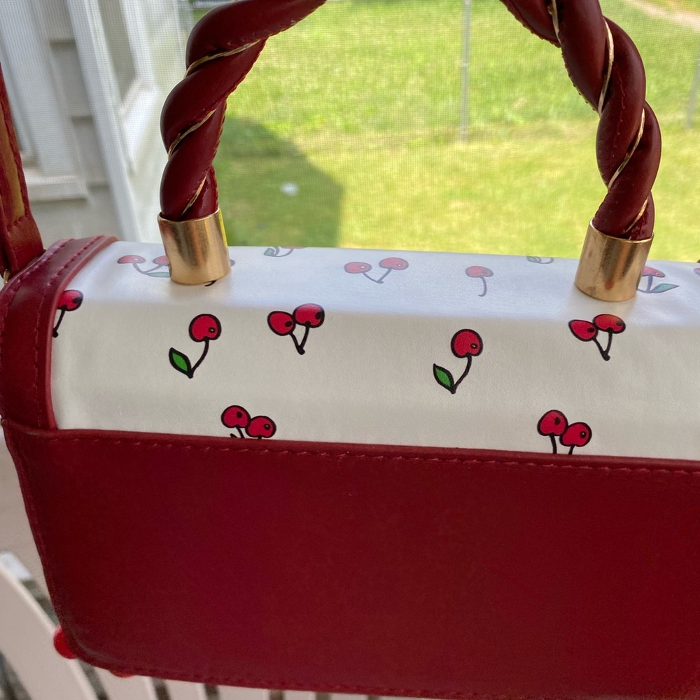 Cherry Print Red and White Women's Bag - Picture 6 of 15
